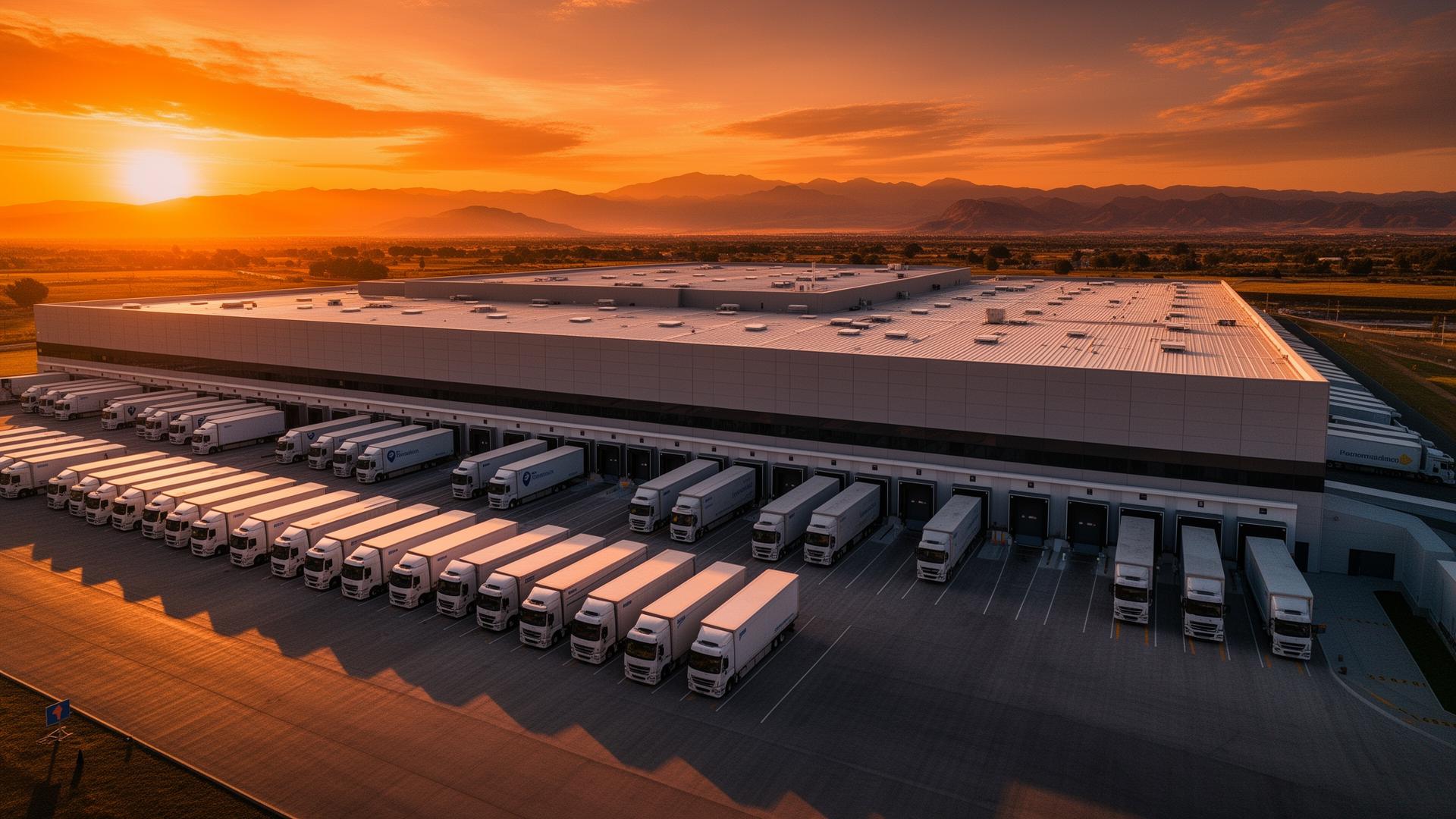 Centro de distribución al atardecer