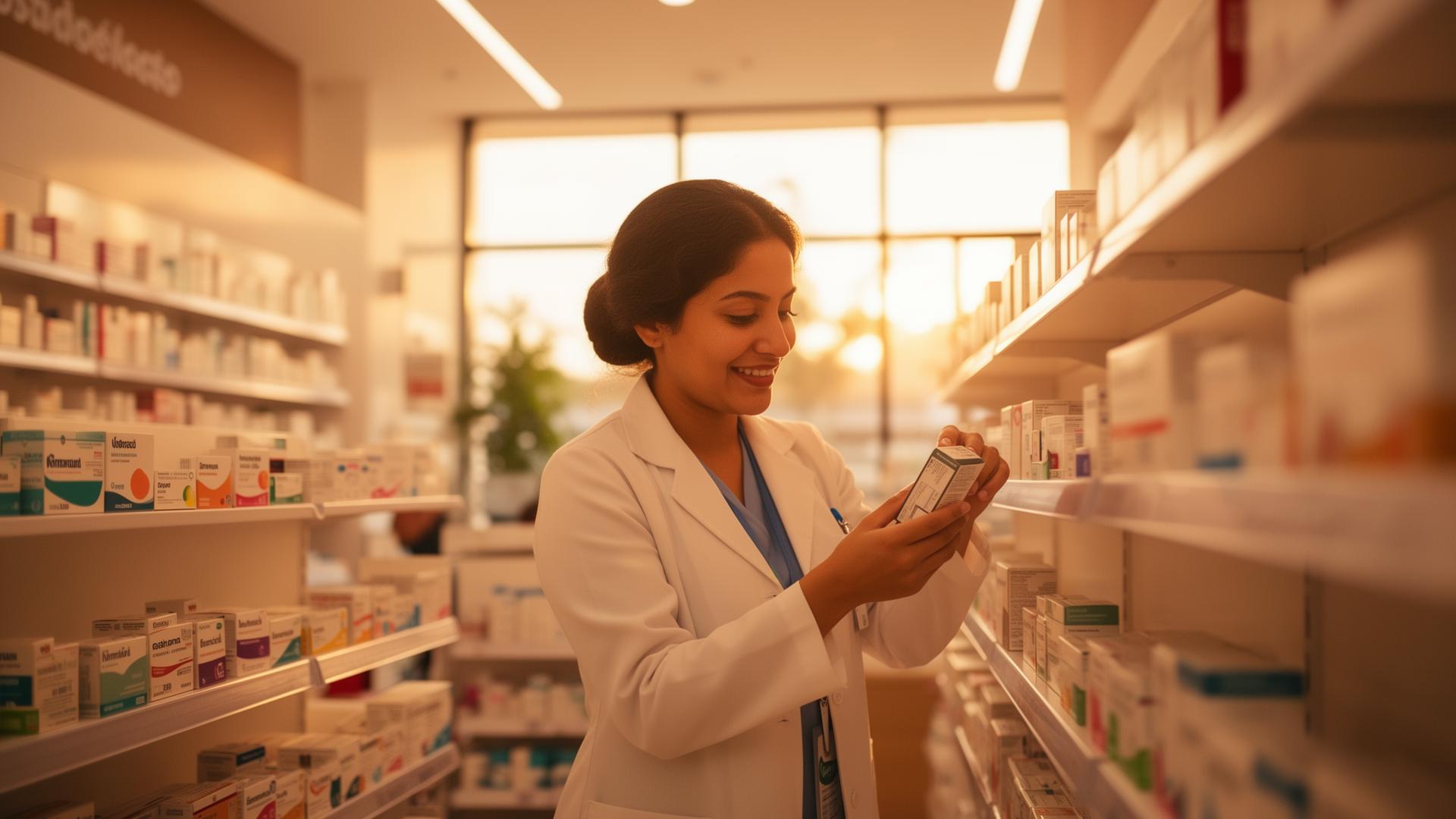 Profesional de la salud organizando medicamentos